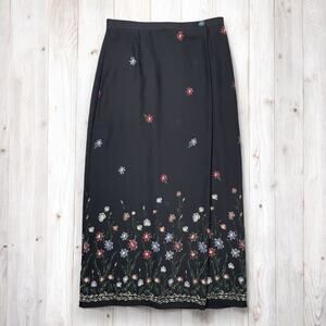 90s Liz Claiborne Vintage Floral Wrap Maxi Skirt Sz 6P Black Fairy Cottagecore